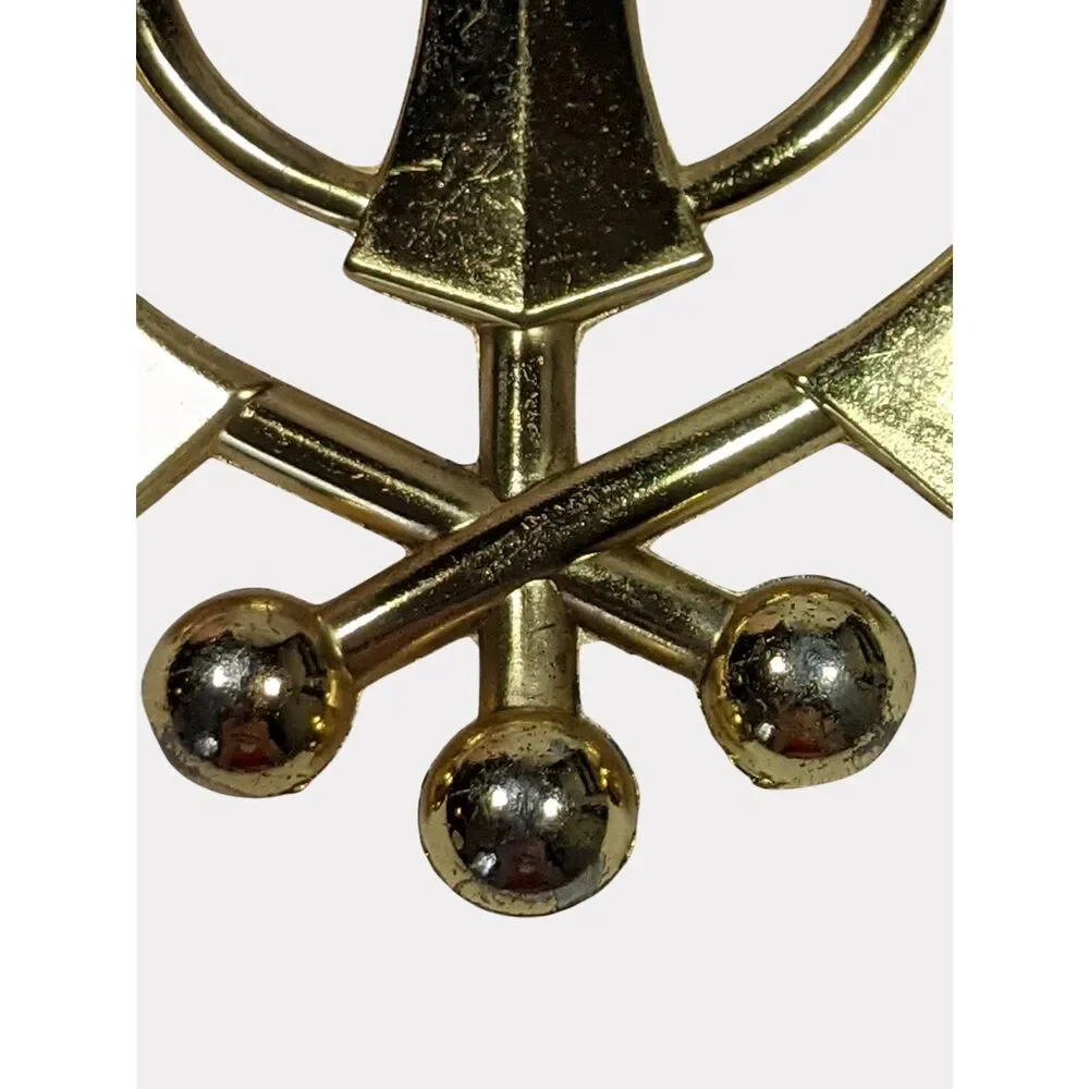Large Khanda Pendant Gold Tone Religious Protective Amulet Charm Sikhism